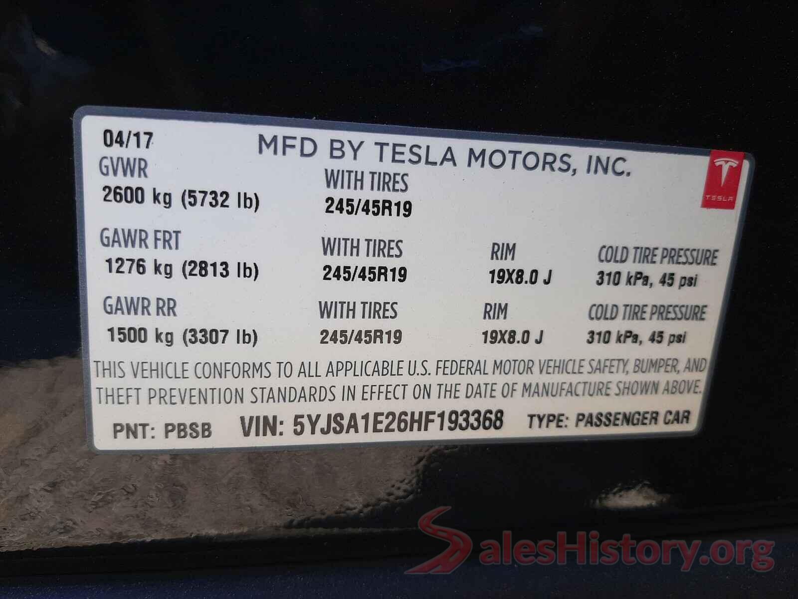 5YJSA1E26HF193368 2017 TESLA MODEL S