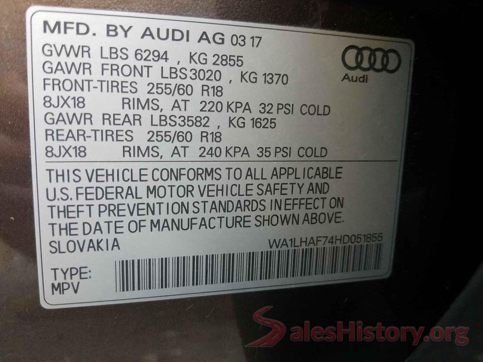 WA1LHAF74HD051855 2017 AUDI Q7