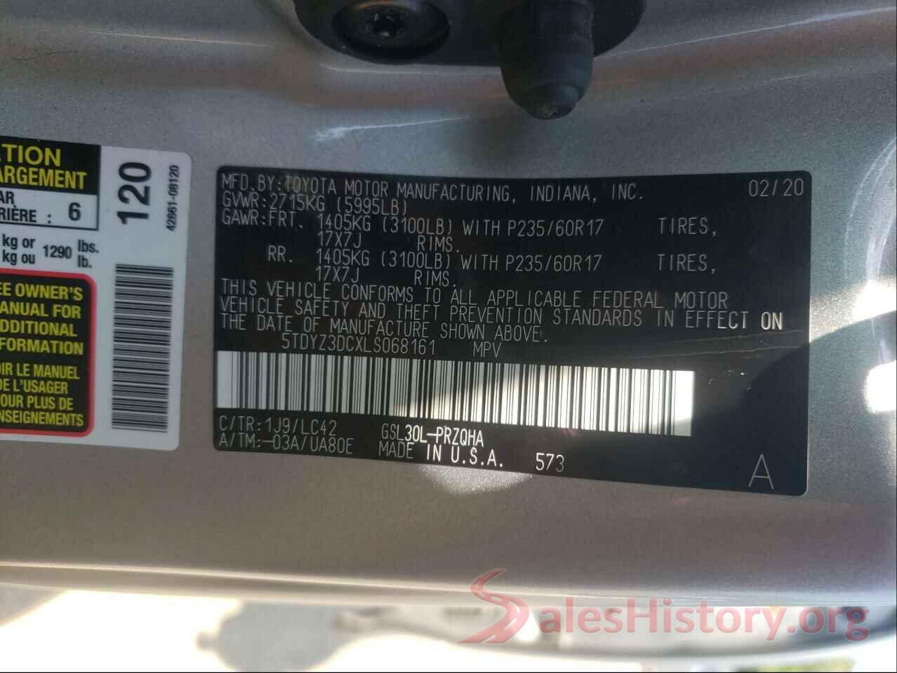 5TDYZ3DCXLS068161 2020 TOYOTA SIENNA