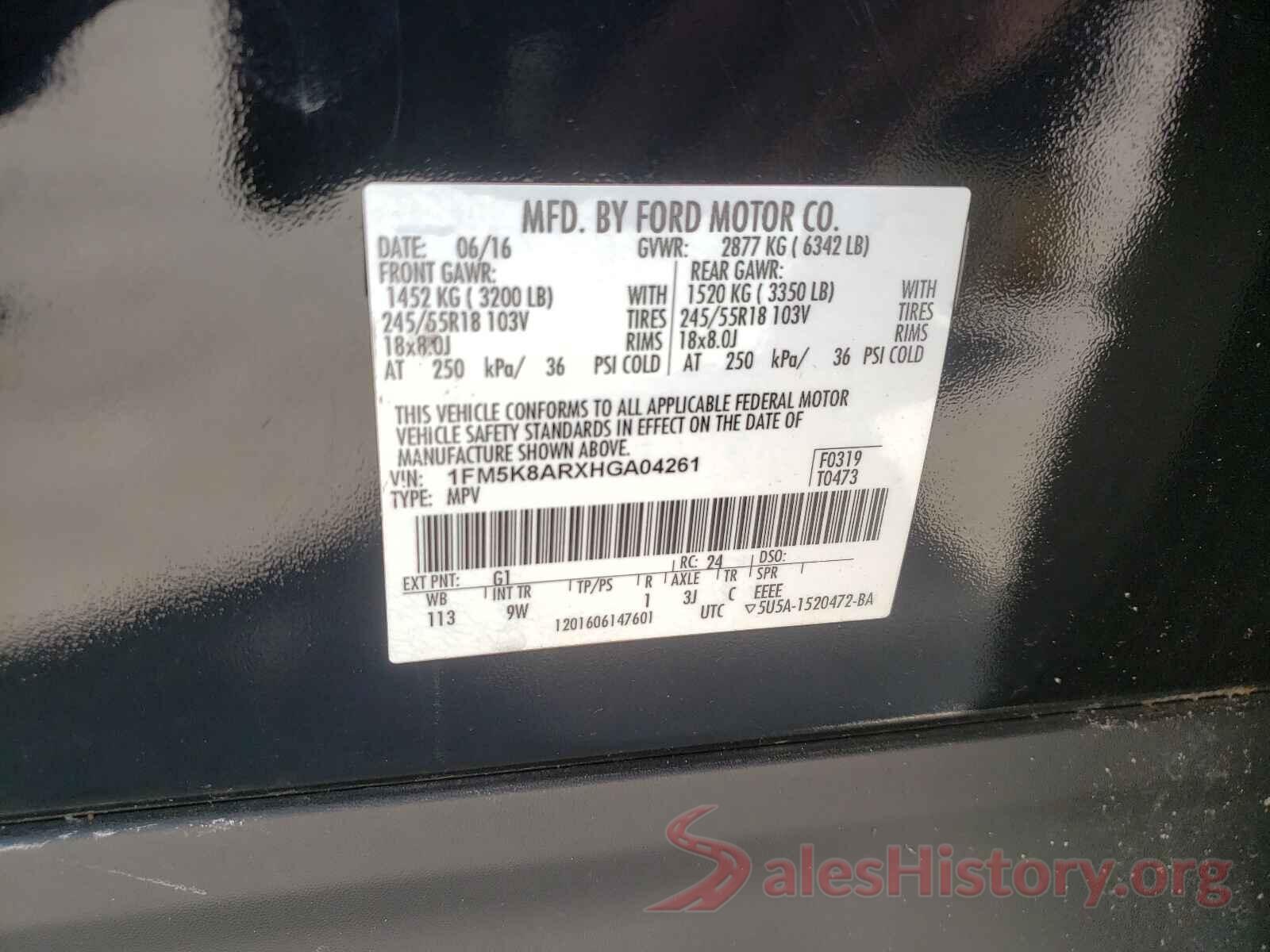 1FM5K8ARXHGA04261 2017 FORD EXPLORER