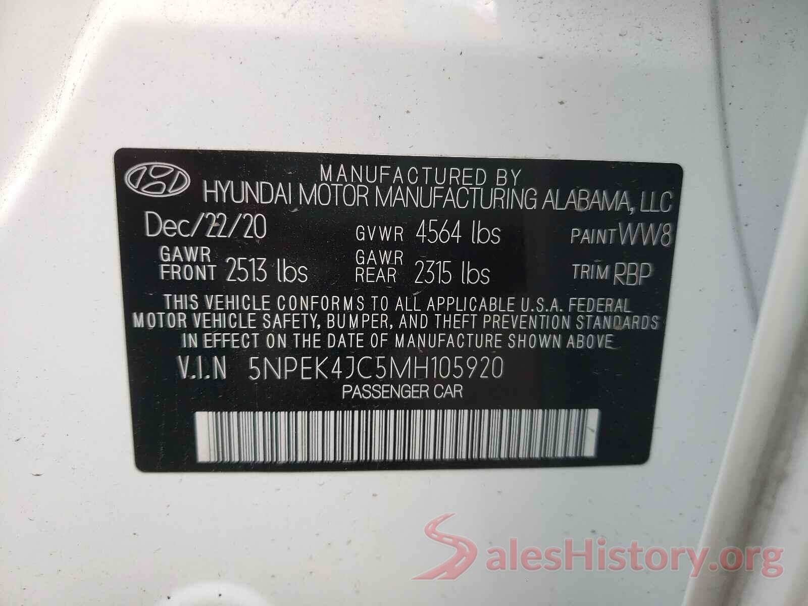 5NPEK4JC5MH105920 2021 HYUNDAI SONATA