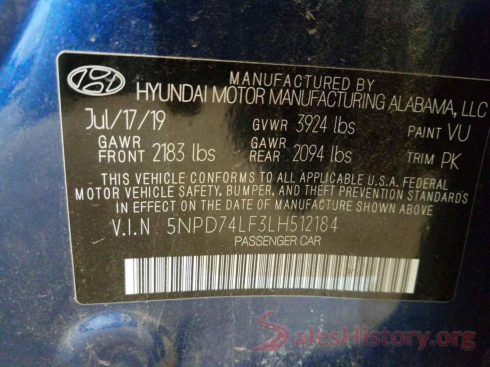 5NPD74LF3LH512184 2020 HYUNDAI ELANTRA