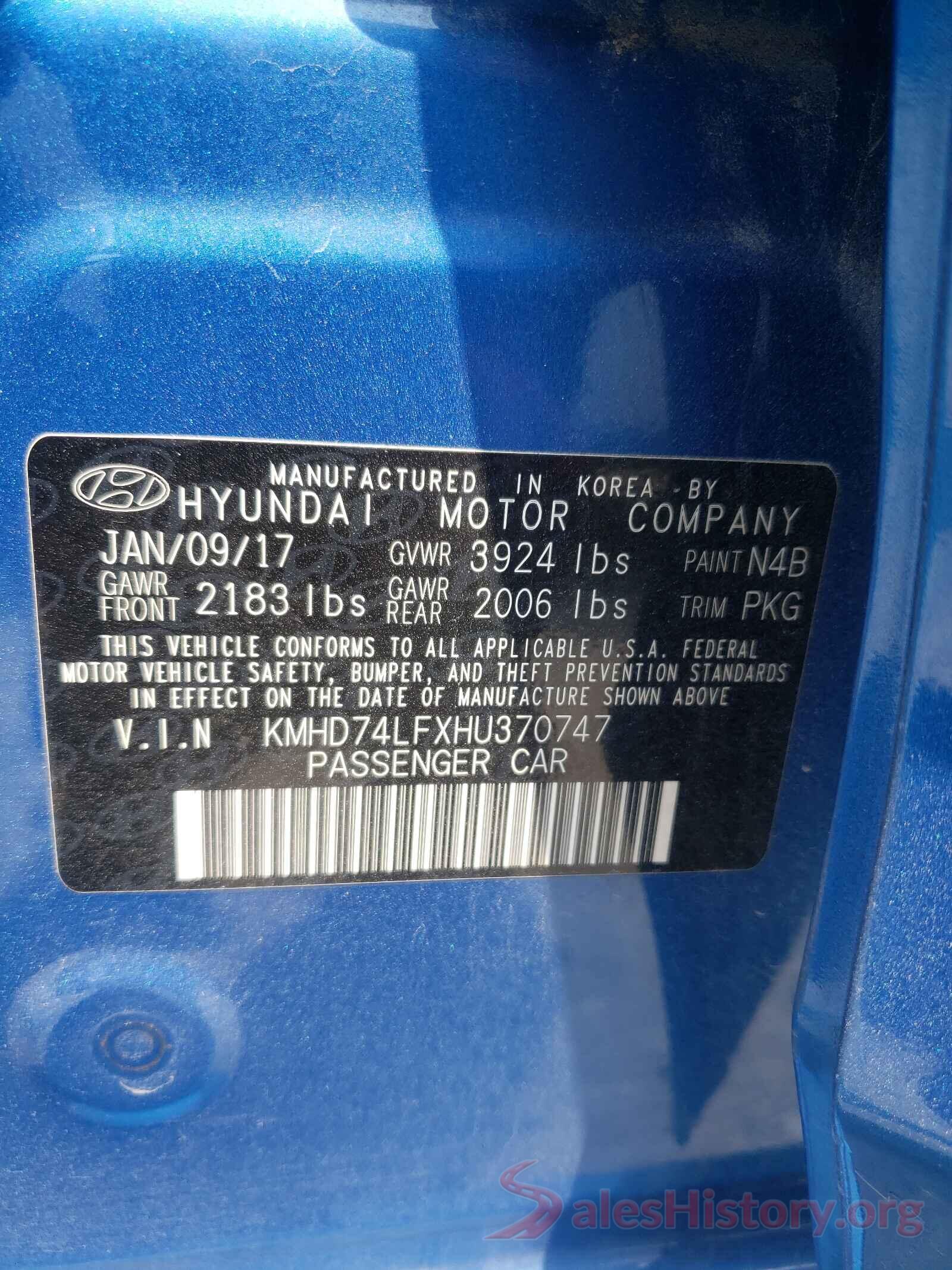 KMHD74LFXHU370747 2017 HYUNDAI ELANTRA