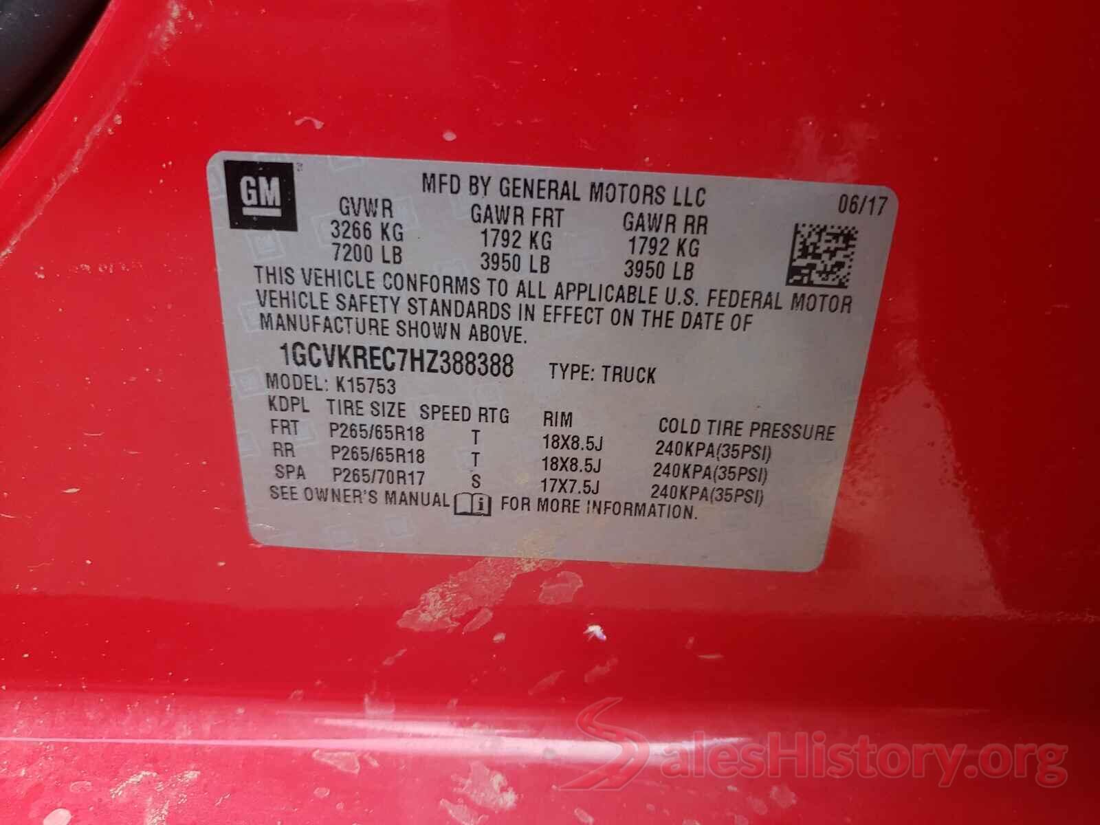 1GCVKREC7HZ388388 2017 CHEVROLET SILVERADO