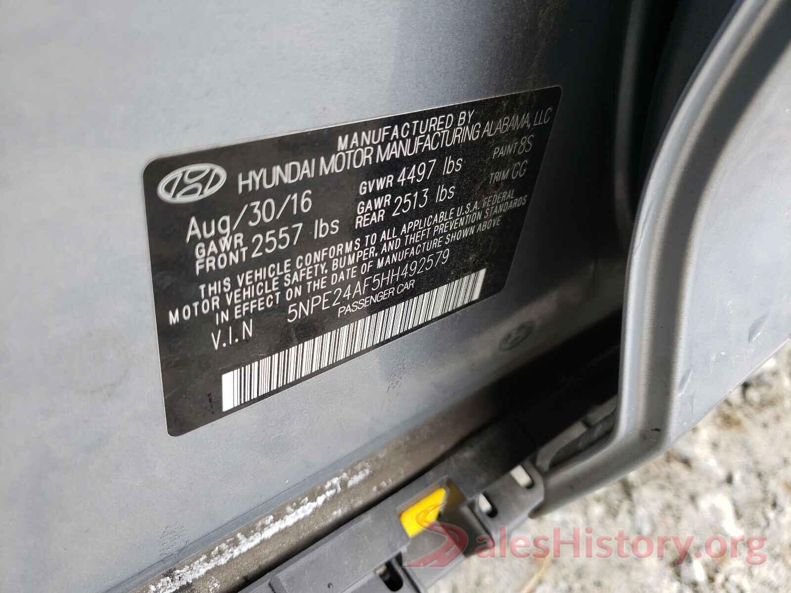 5NPE24AF5HH492579 2017 HYUNDAI SONATA