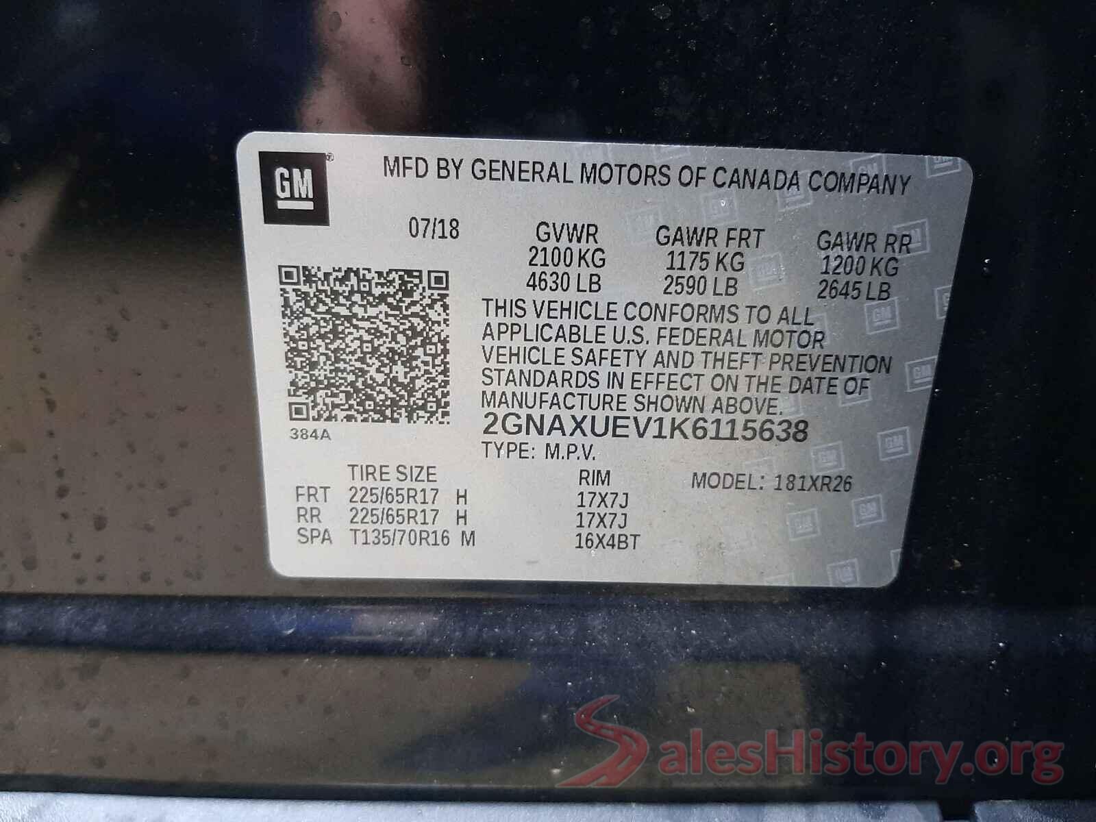 2GNAXUEV1K6115638 2019 CHEVROLET EQUINOX