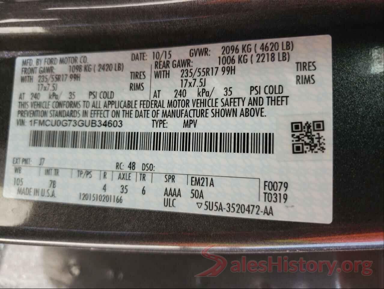 1FMCU0G73GUB34603 2016 FORD ESCAPE