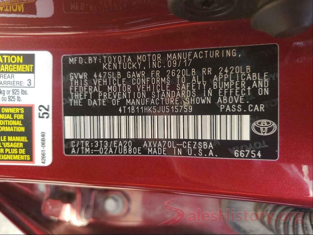 4T1B11HK5JU515759 2018 TOYOTA CAMRY