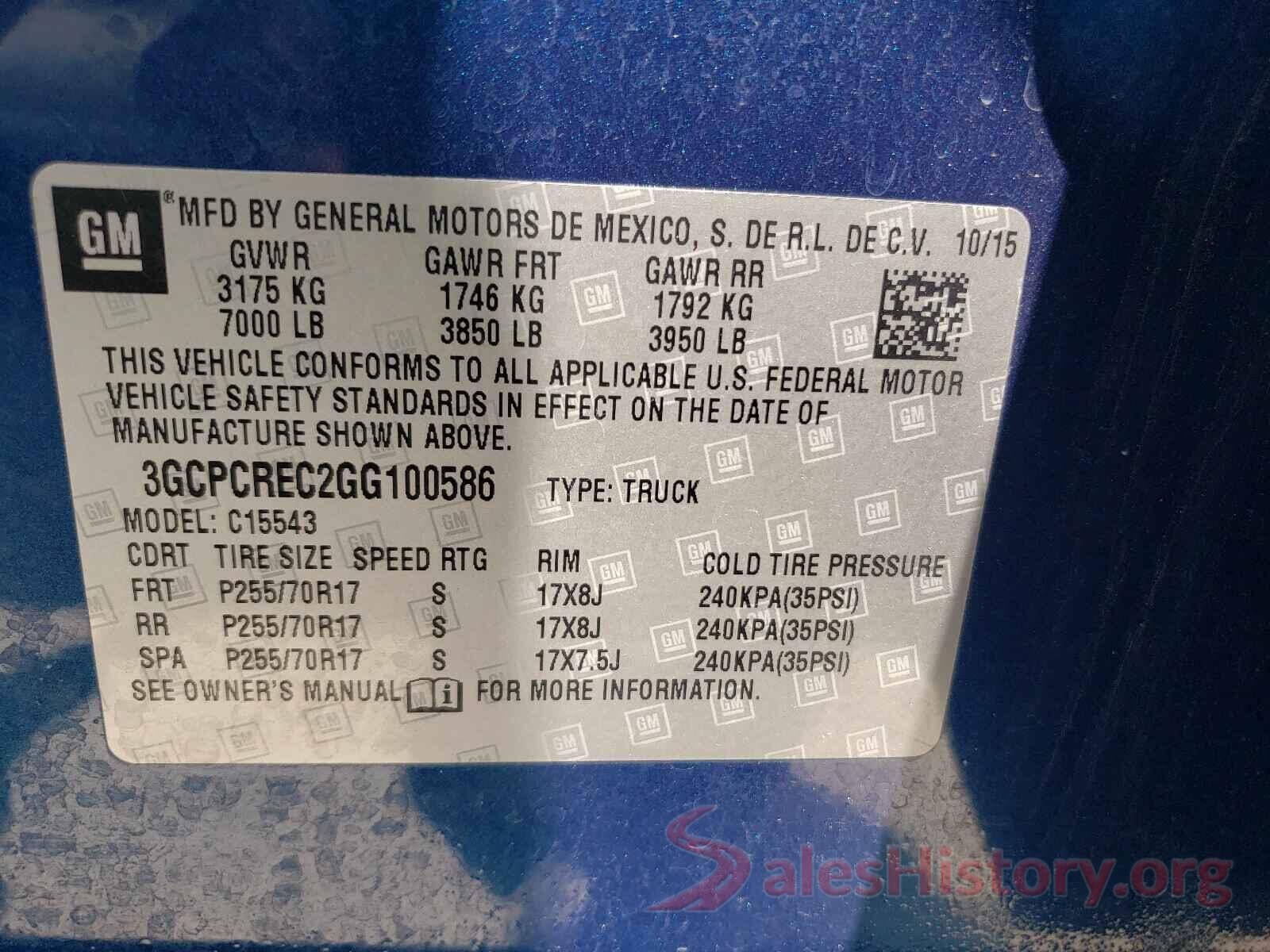 3GCPCREC2GG100586 2016 CHEVROLET SILVERADO