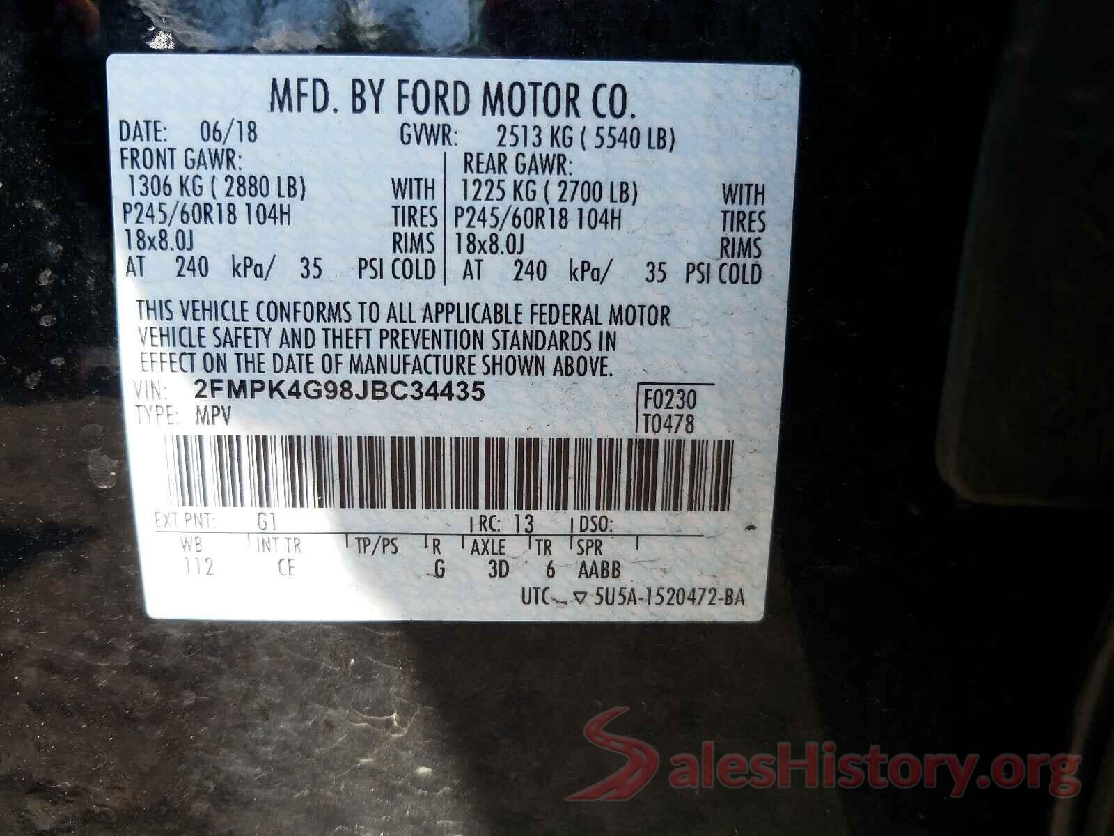 2FMPK4G98JBC34435 2018 FORD EDGE