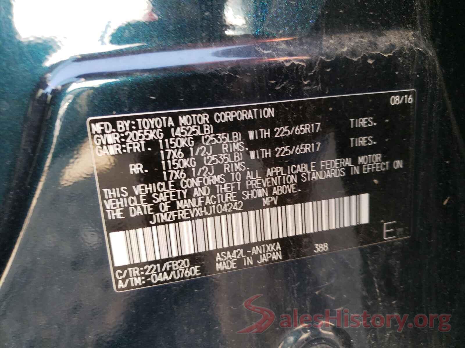 JTMZFREVXHJ104242 2017 TOYOTA RAV4