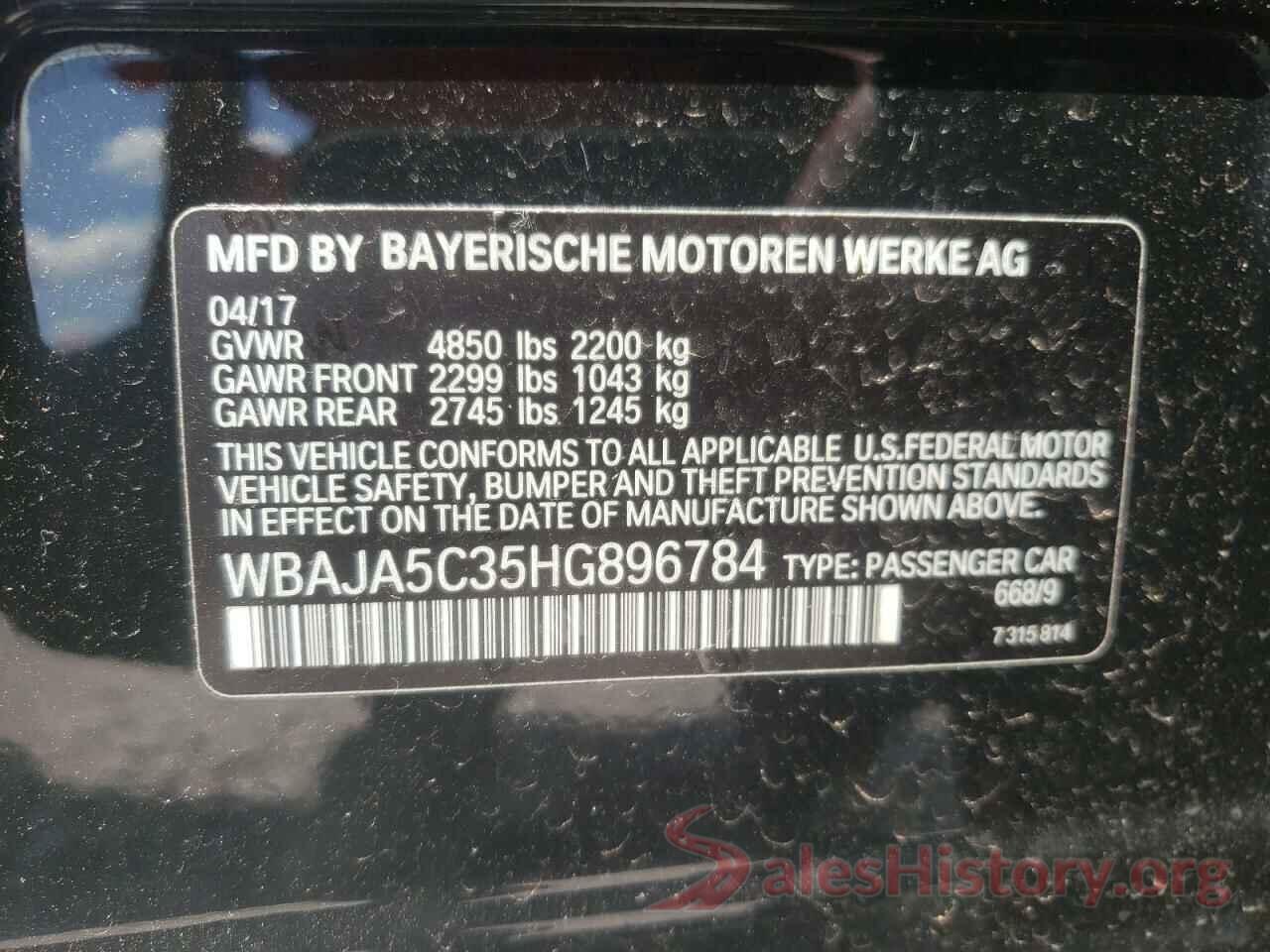 WBAJA5C35HG896784 2017 BMW 5 SERIES