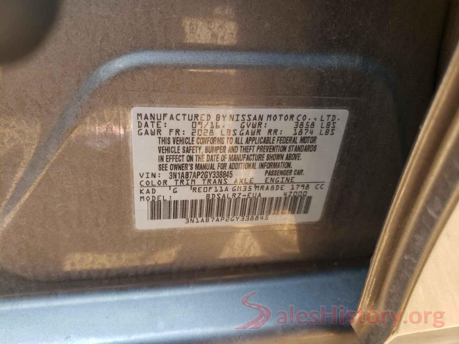 3N1AB7AP2GY338845 2016 NISSAN SENTRA