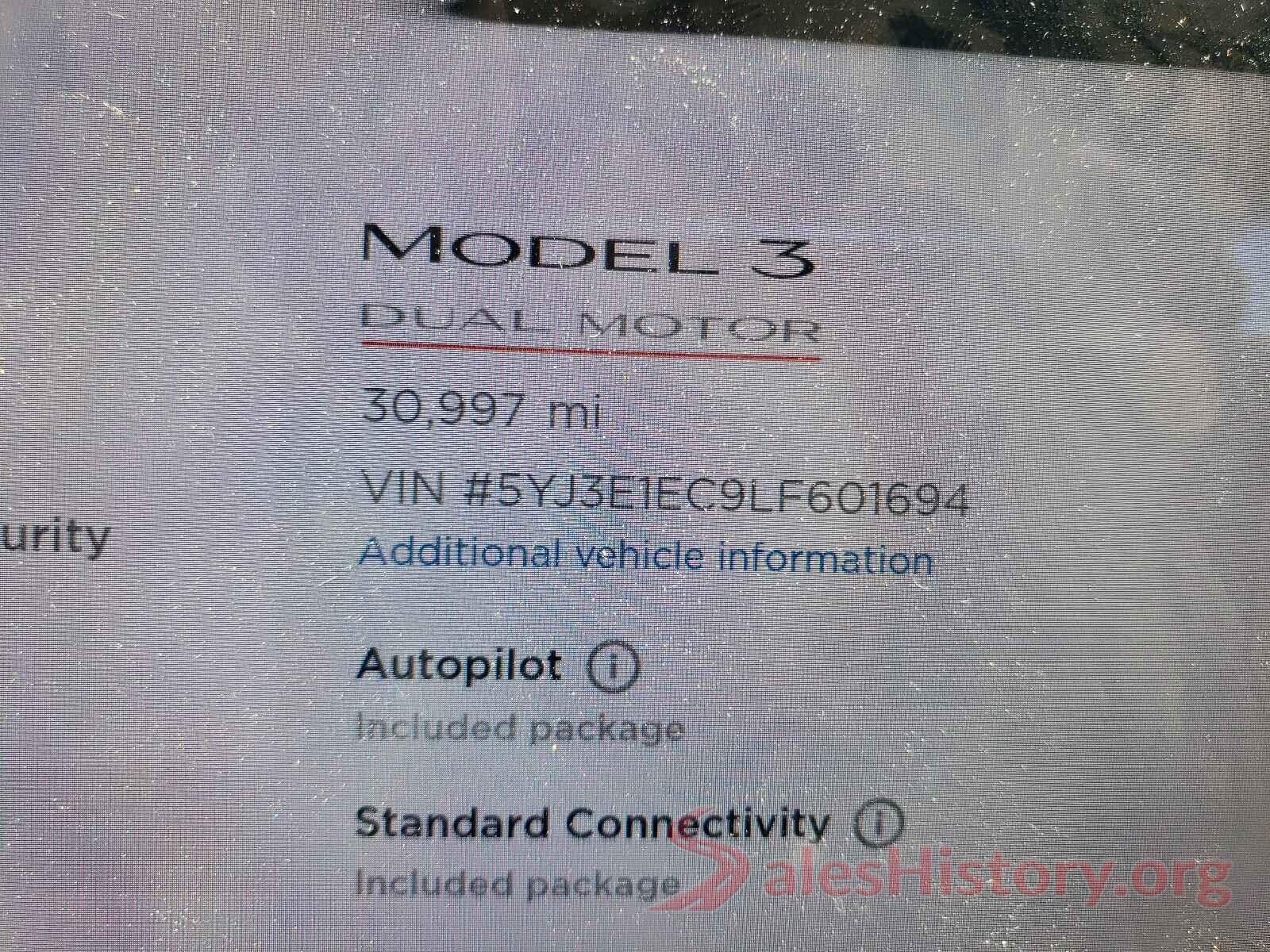 5YJ3E1EC9LF601694 2020 TESLA MODEL 3