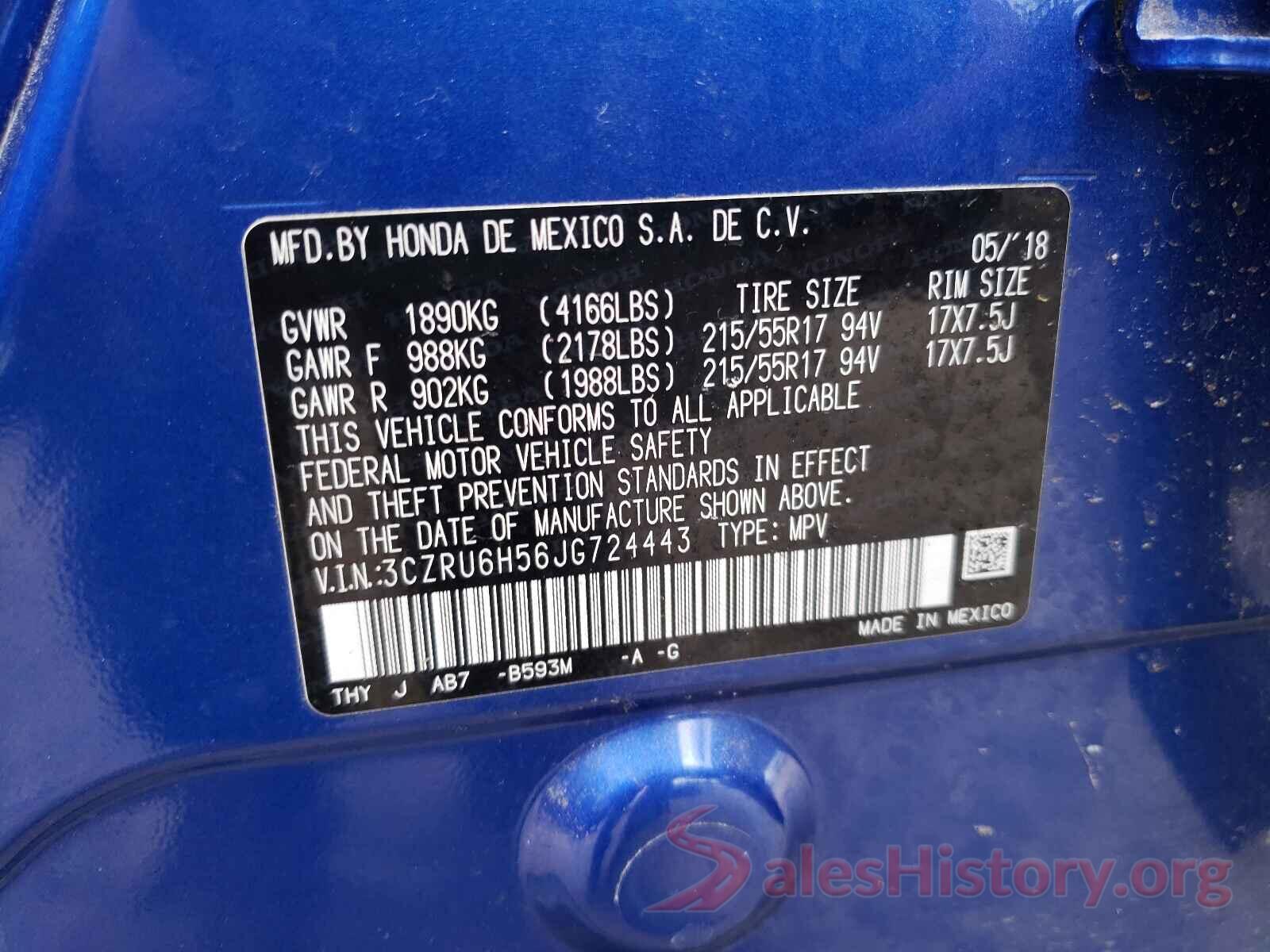 3CZRU6H56JG724443 2018 HONDA HR-V