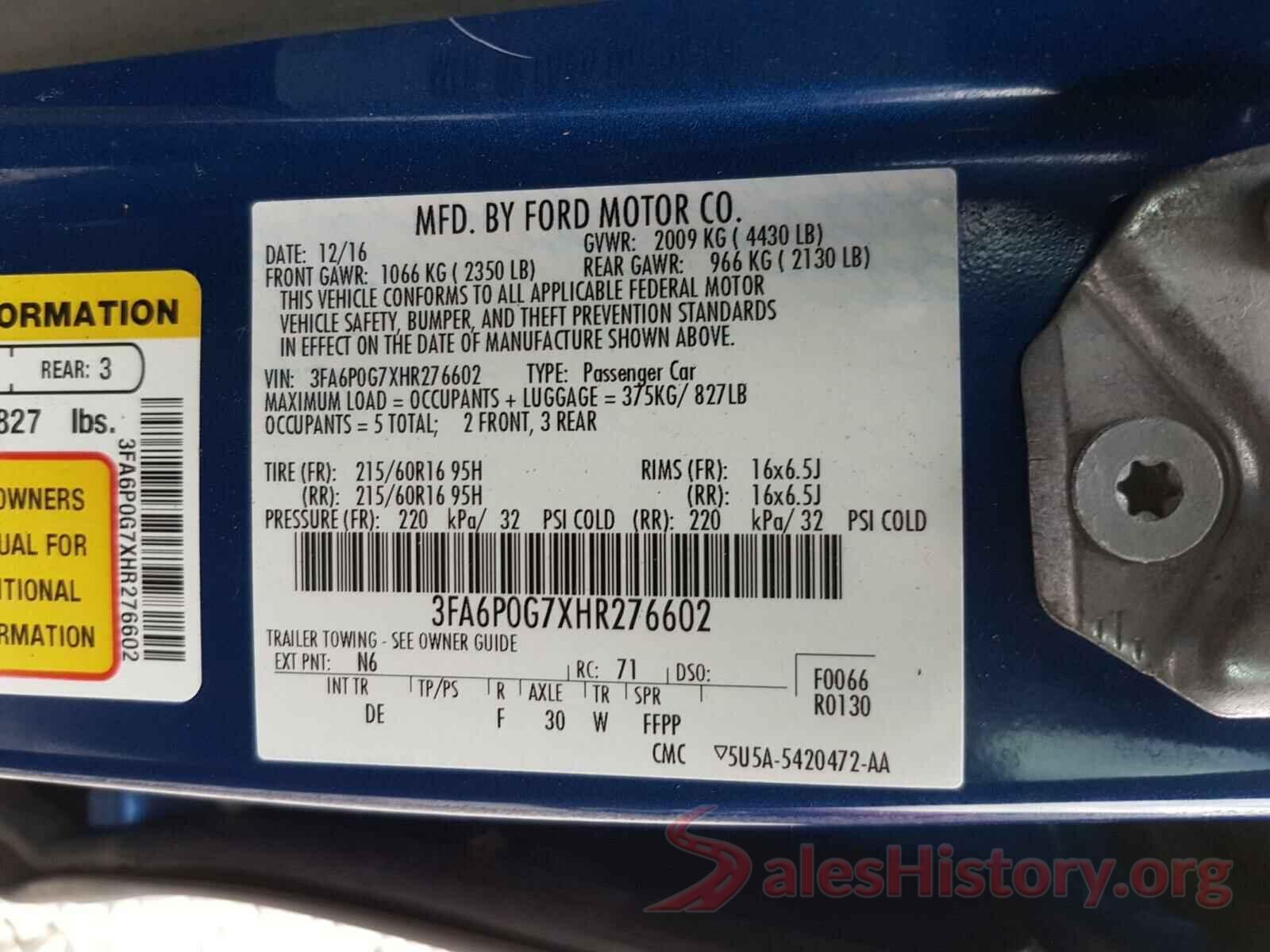 3FA6P0G7XHR276602 2017 FORD FUSION