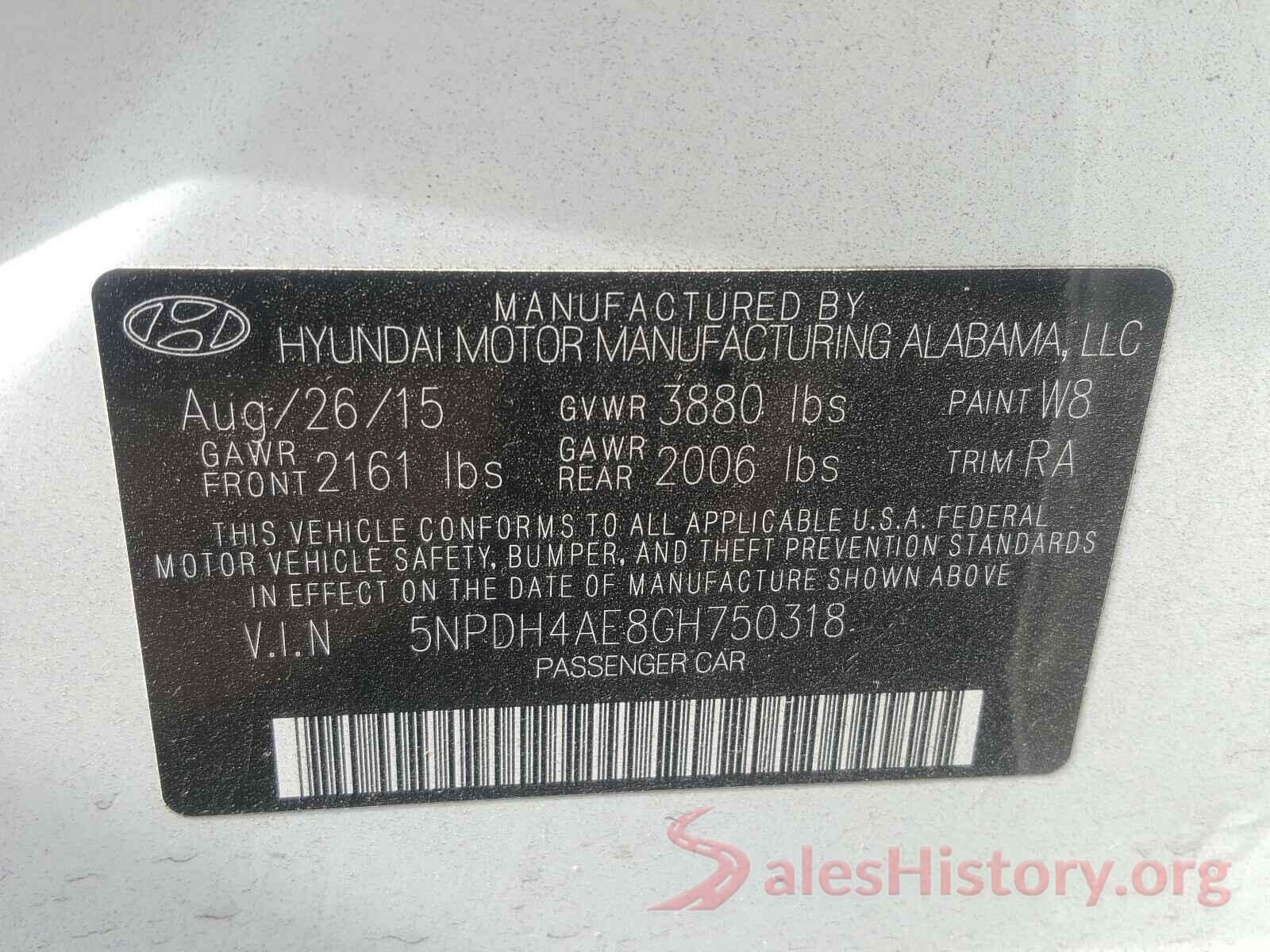 5NPDH4AE8GH750318 2016 HYUNDAI ELANTRA