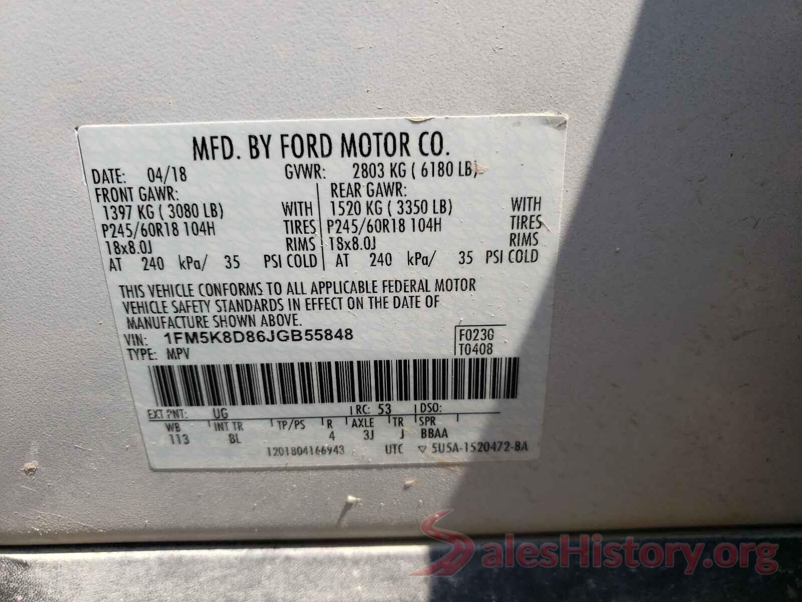 1FM5K8D86JGB55848 2018 FORD EXPLORER