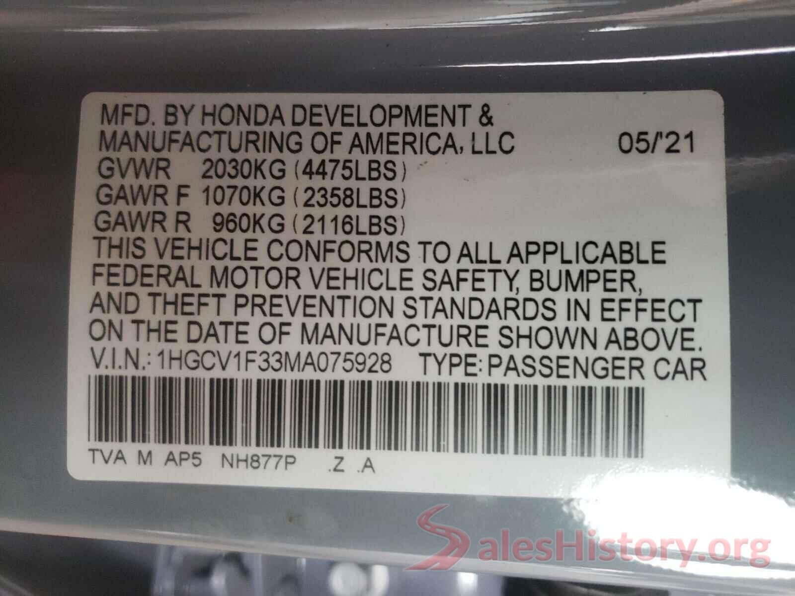 1HGCV1F33MA075928 2021 HONDA ACCORD