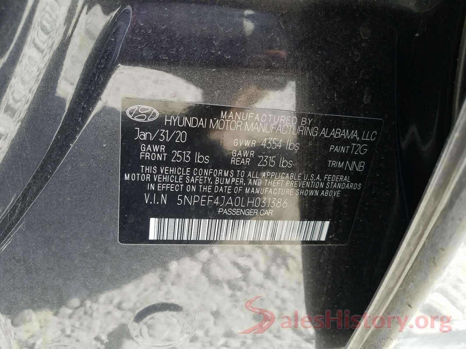 5NPEF4JA0LH031386 2020 HYUNDAI SONATA