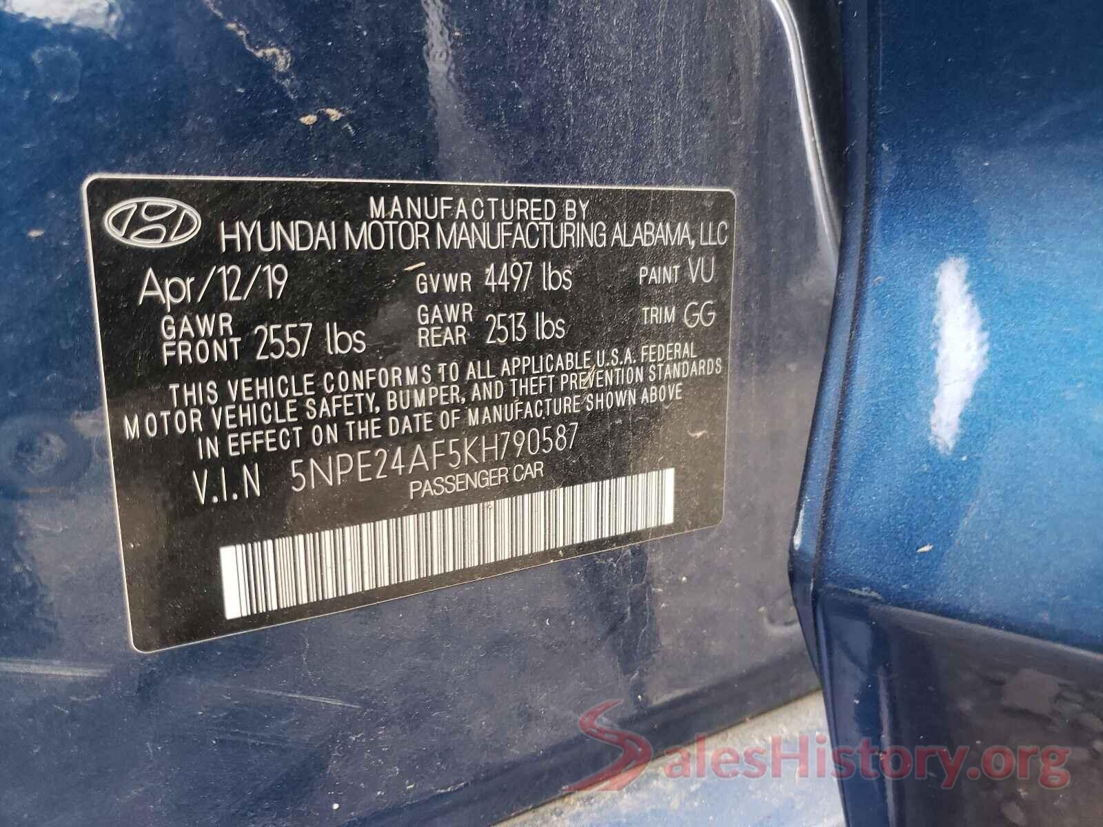 5NPE24AF5KH790587 2019 HYUNDAI SONATA