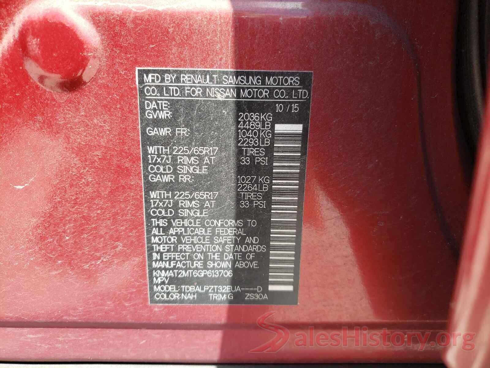 KNMAT2MT6GP613706 2016 NISSAN ROGUE