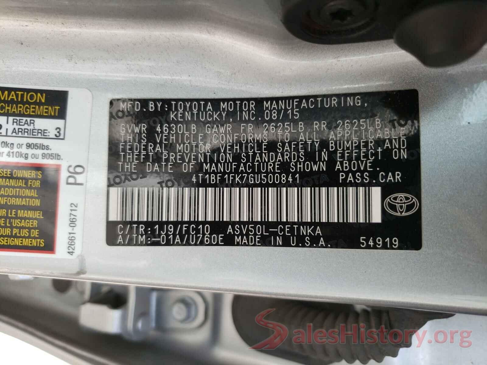 4T1BF1FK7GU500841 2016 TOYOTA CAMRY