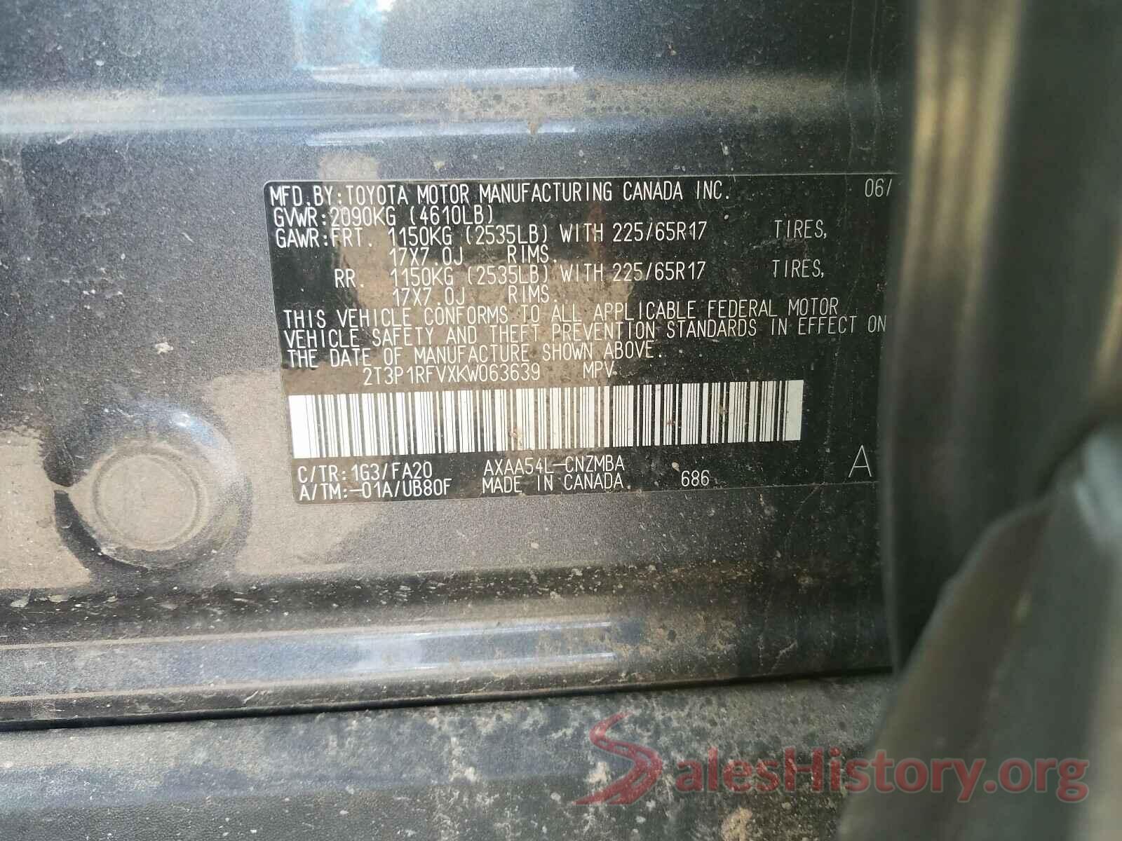 2T3P1RFVXKW063639 2019 TOYOTA RAV4