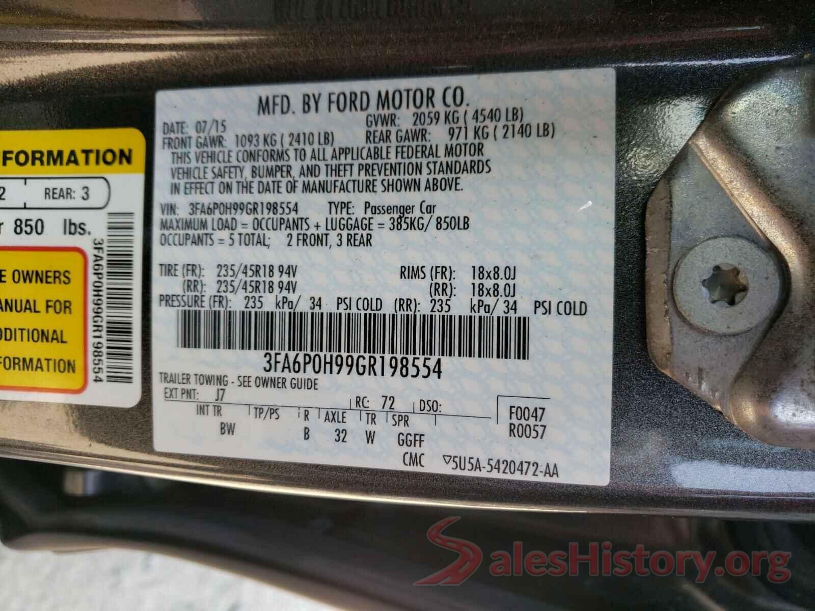 3FA6P0H99GR198554 2016 FORD FUSION