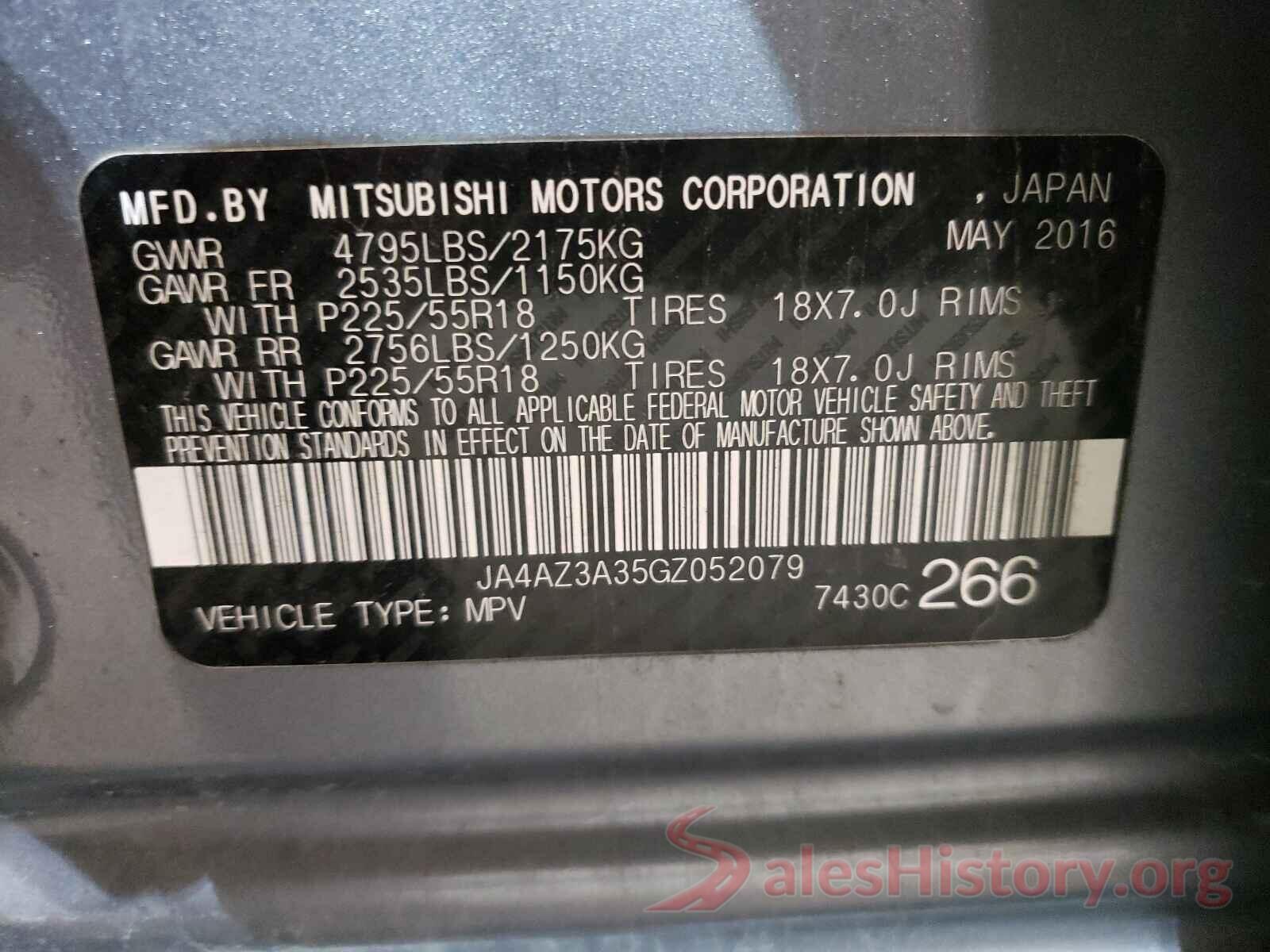 JA4AZ3A35GZ052079 2016 MITSUBISHI OUTLANDER