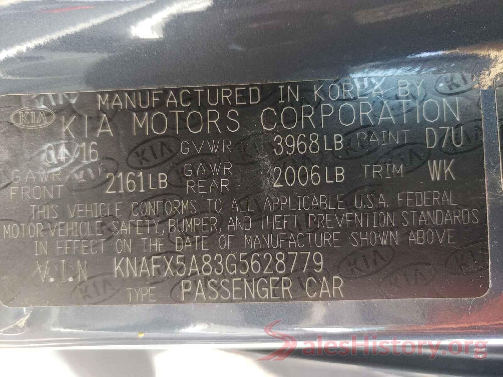 KNAFX5A83G5628779 2016 KIA FORTE