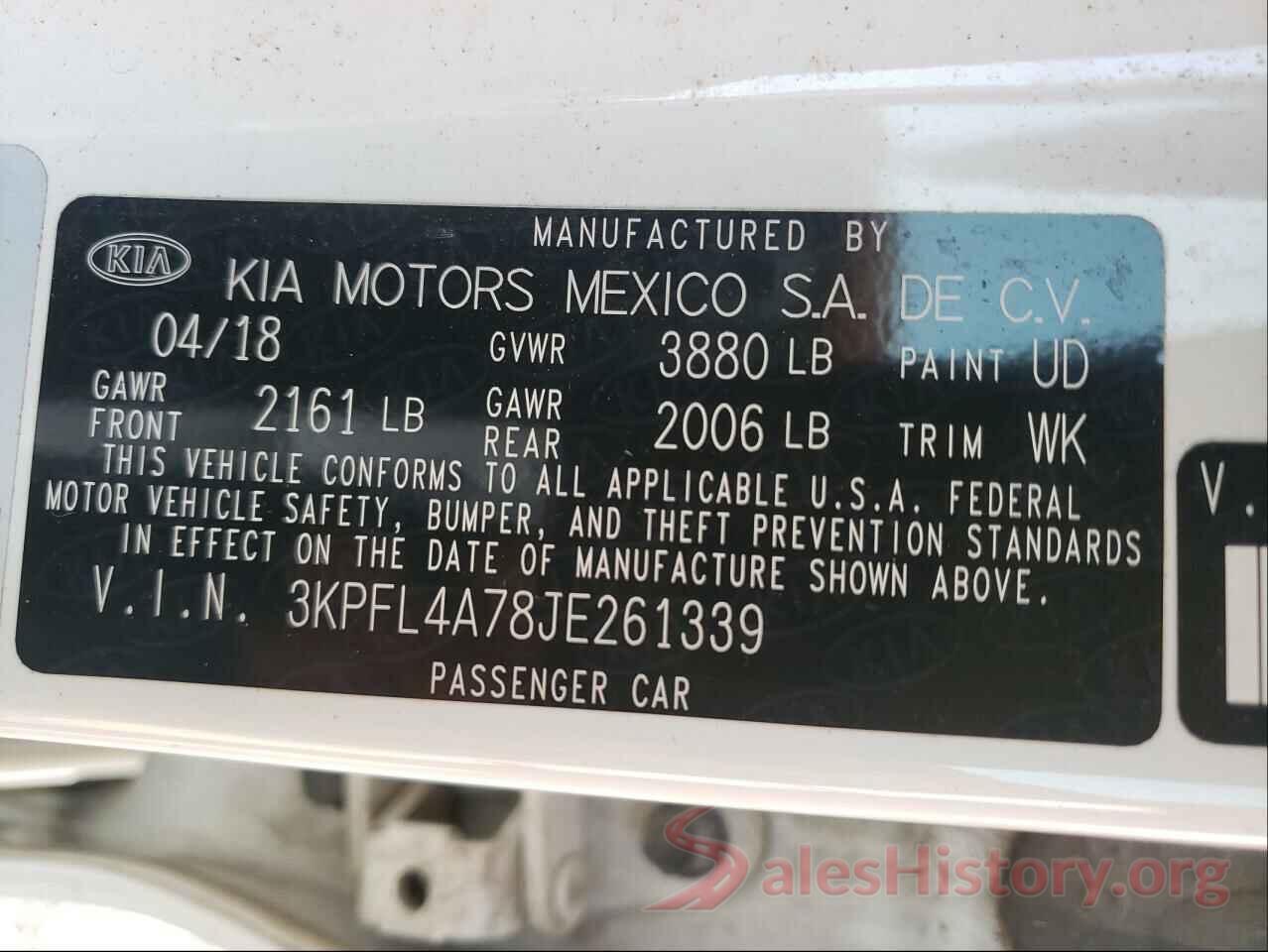 3KPFL4A78JE261339 2018 KIA FORTE