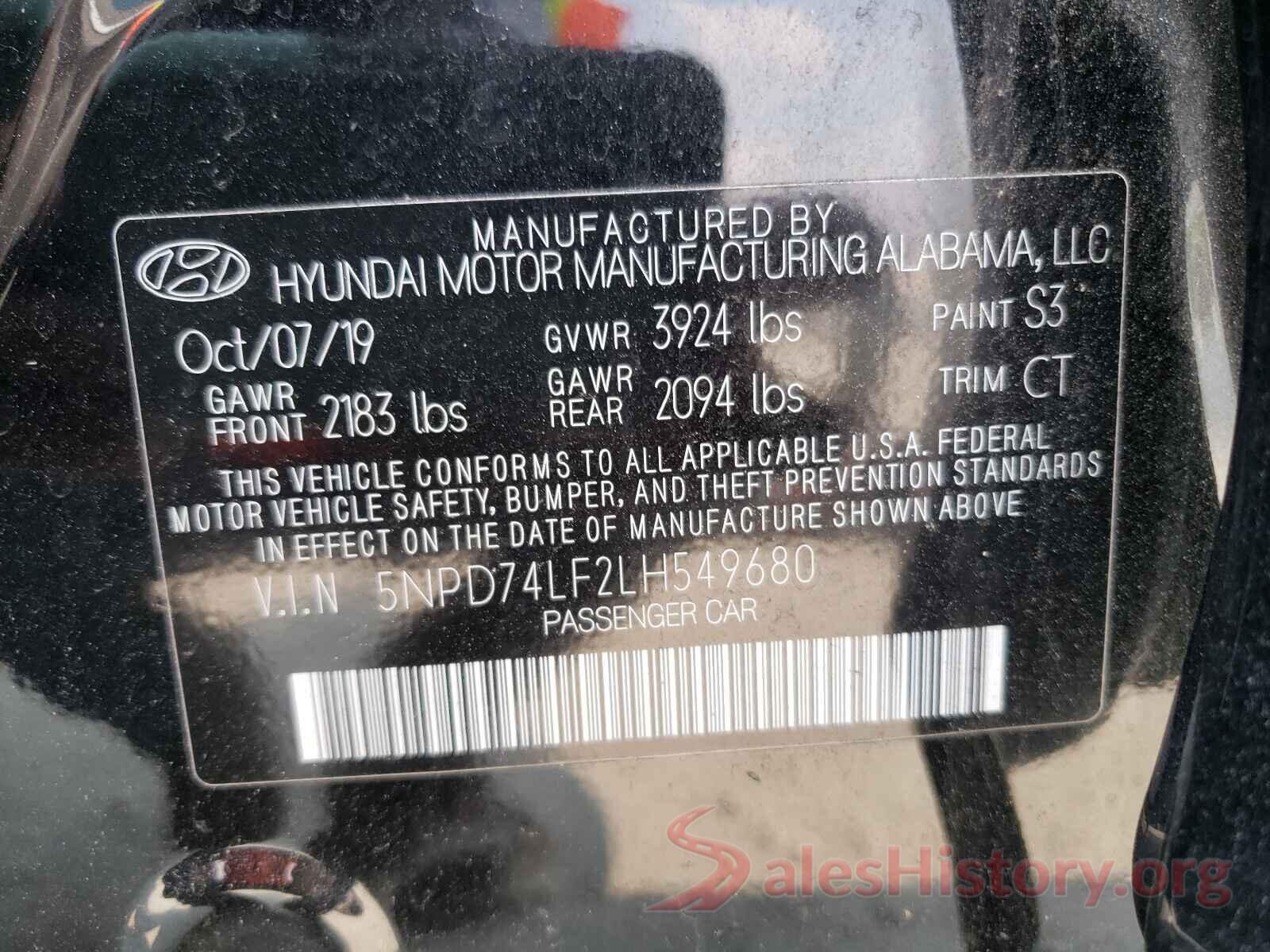 5NPD74LF2LH549680 2020 HYUNDAI ELANTRA