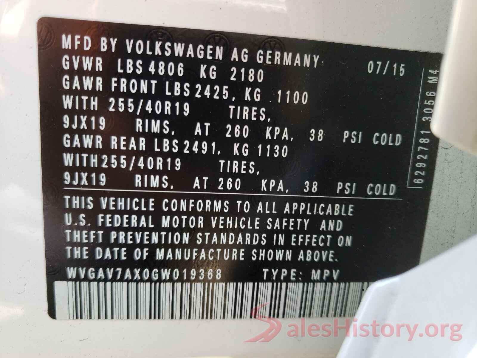 WVGAV7AX0GW019368 2016 VOLKSWAGEN TIGUAN