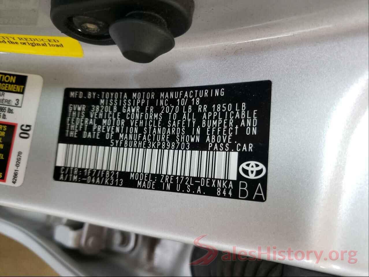 5YFBURHE3KP898703 2019 TOYOTA COROLLA