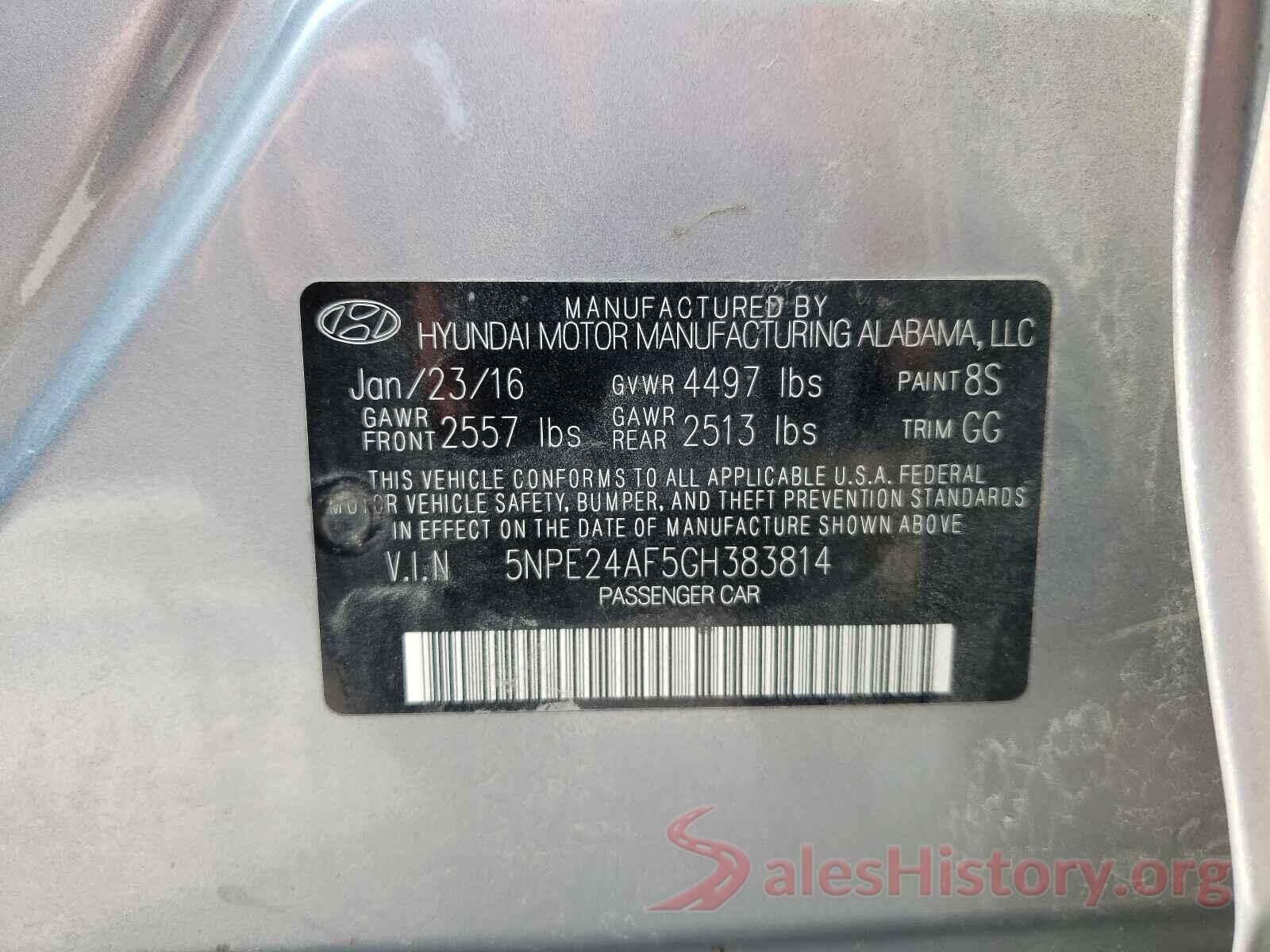 5NPE24AF5GH383814 2016 HYUNDAI SONATA