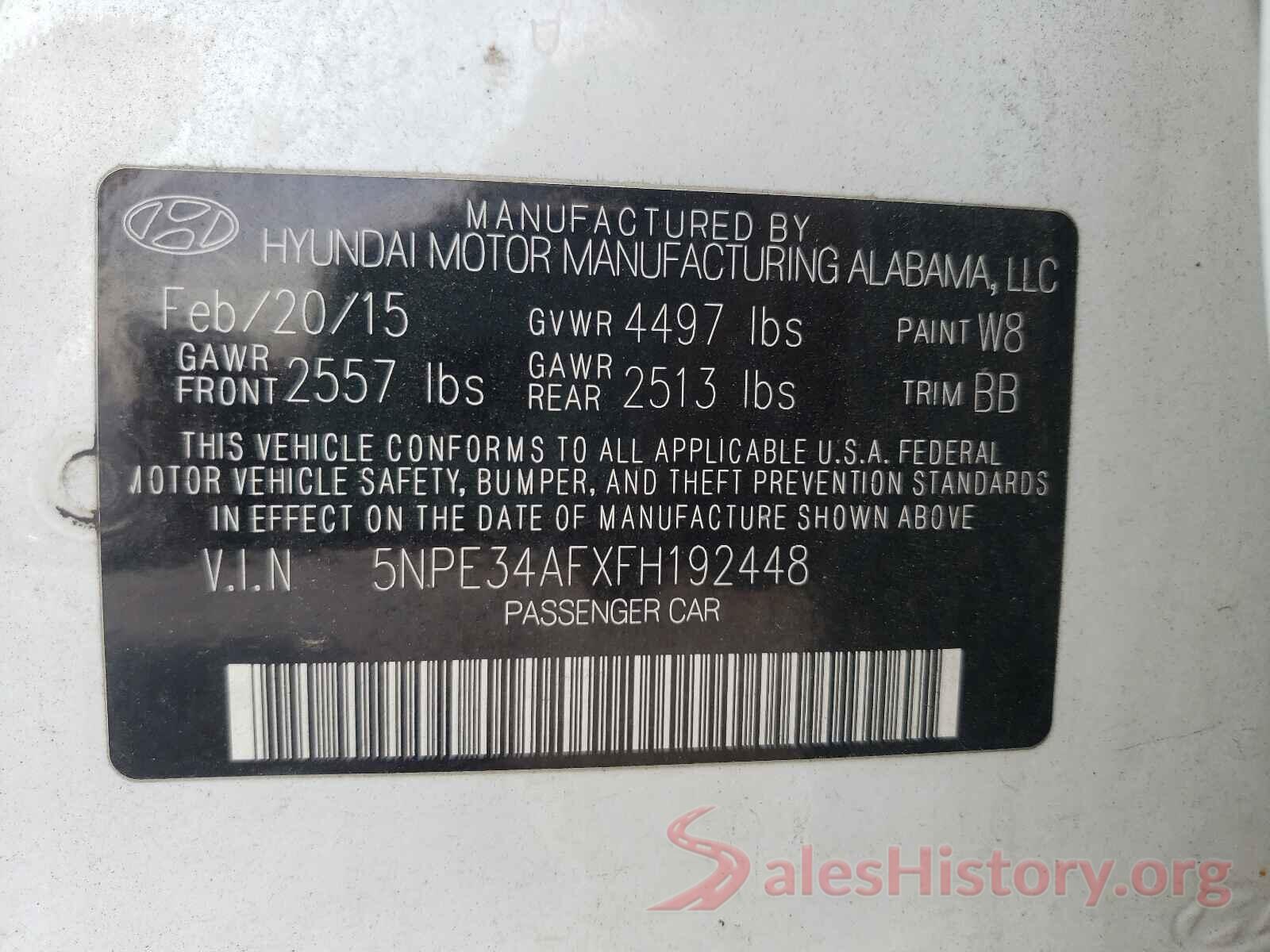 5NPE34AFXFH192448 2015 HYUNDAI SONATA