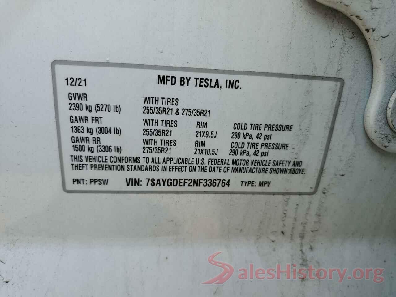 7SAYGDEF2NF336764 2022 TESLA MODEL Y