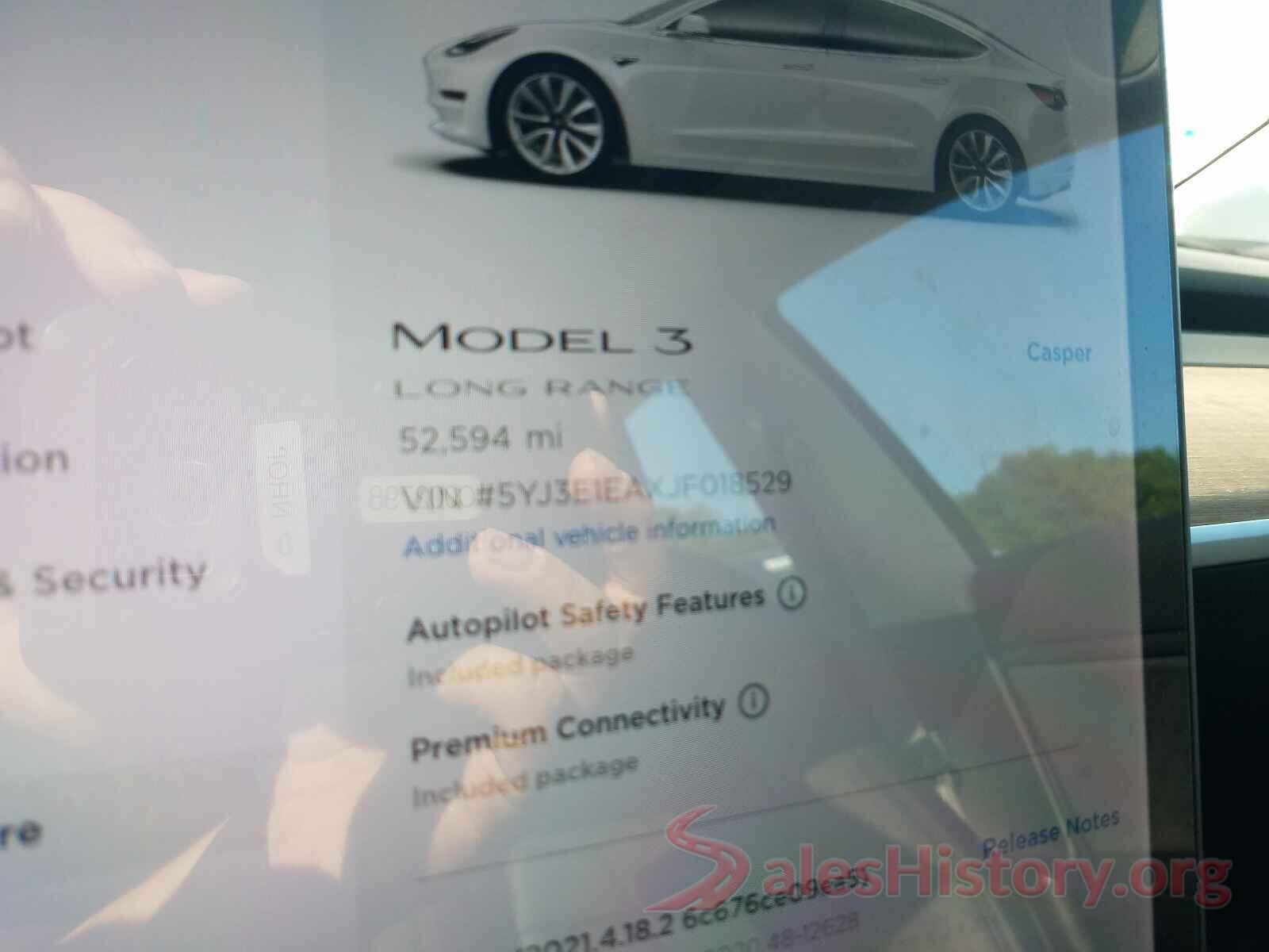 5YJ3E1EAXJF018529 2018 TESLA MODEL 3