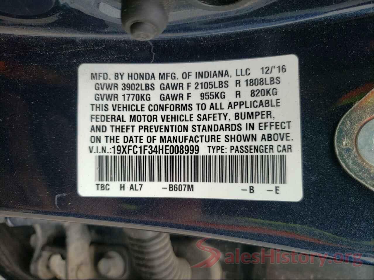 19XFC1F34HE008999 2017 HONDA CIVIC