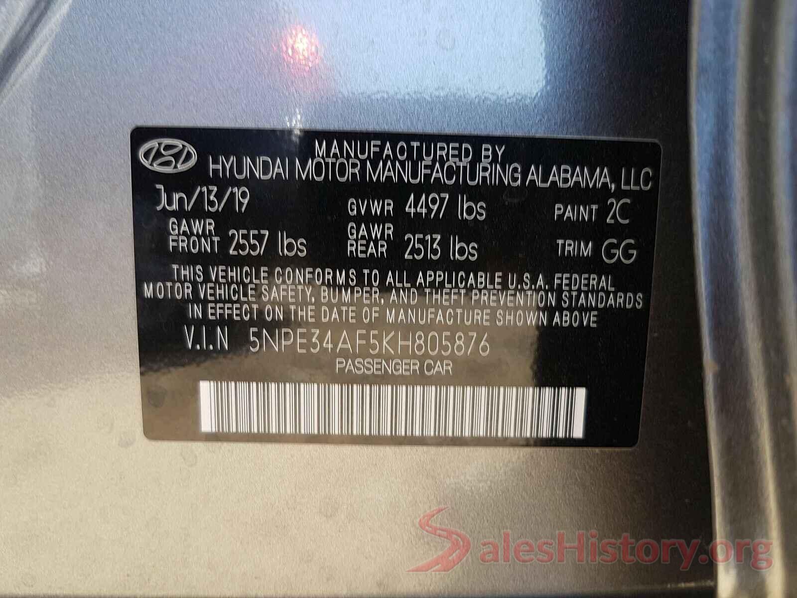 5NPE34AF5KH805876 2019 HYUNDAI SONATA