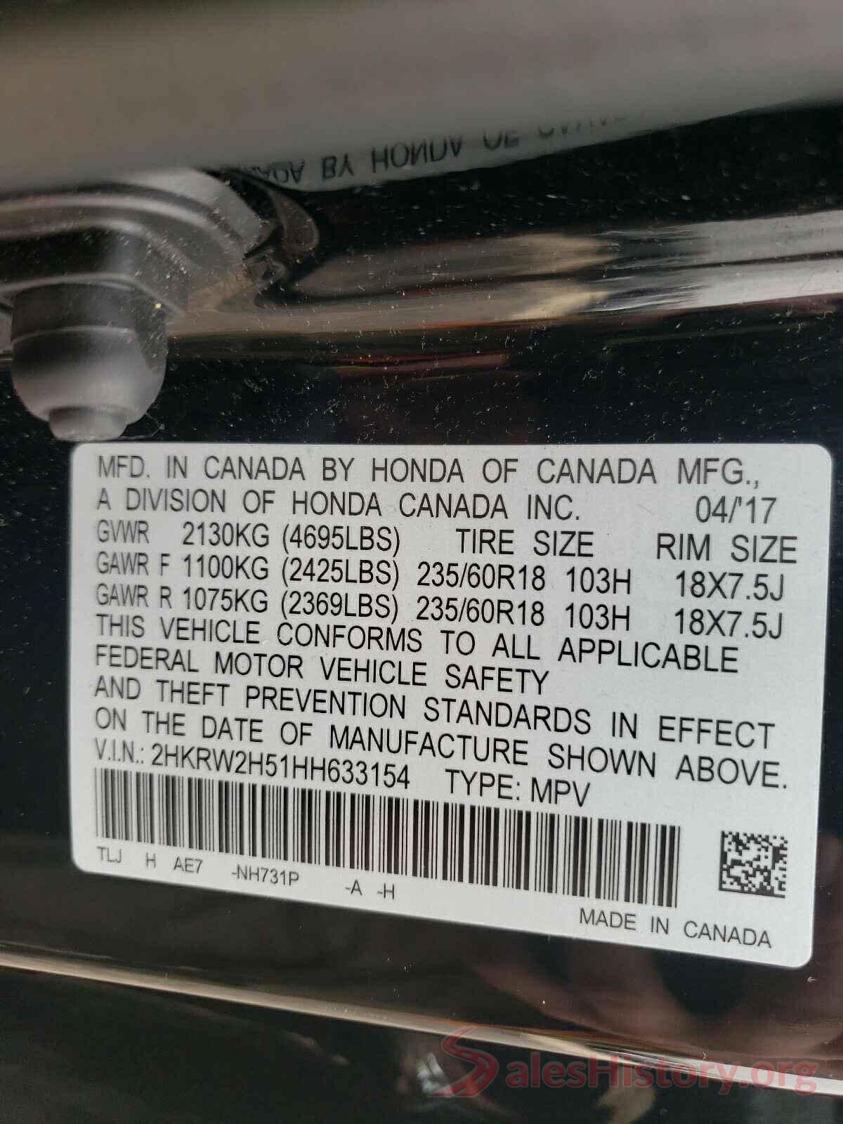 2HKRW2H51HH633154 2017 HONDA CRV