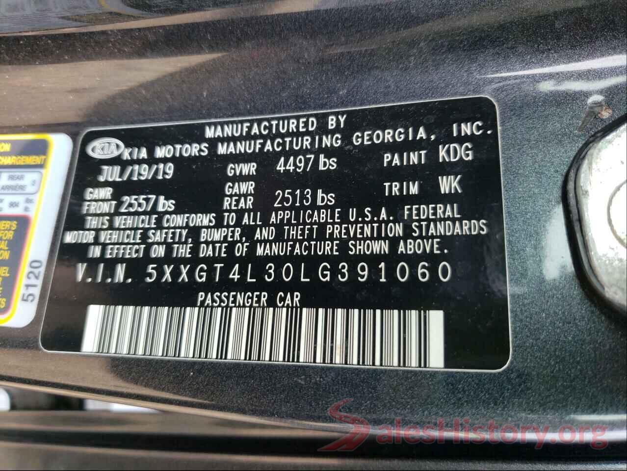 5XXGT4L30LG391060 2020 KIA OPTIMA