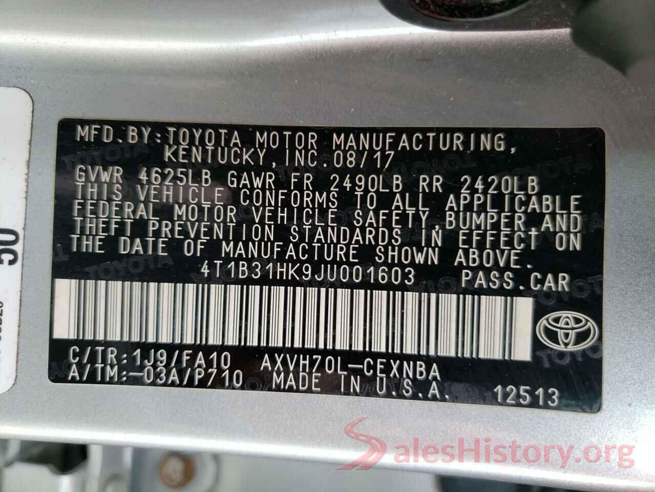 4T1B31HK9JU001603 2018 TOYOTA CAMRY