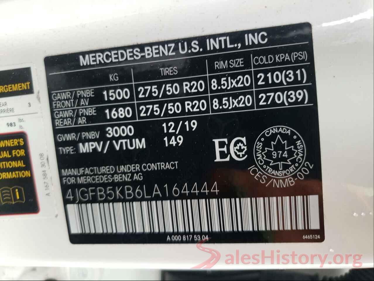 4JGFB5KB6LA164444 2020 MERCEDES-BENZ GLE-CLASS