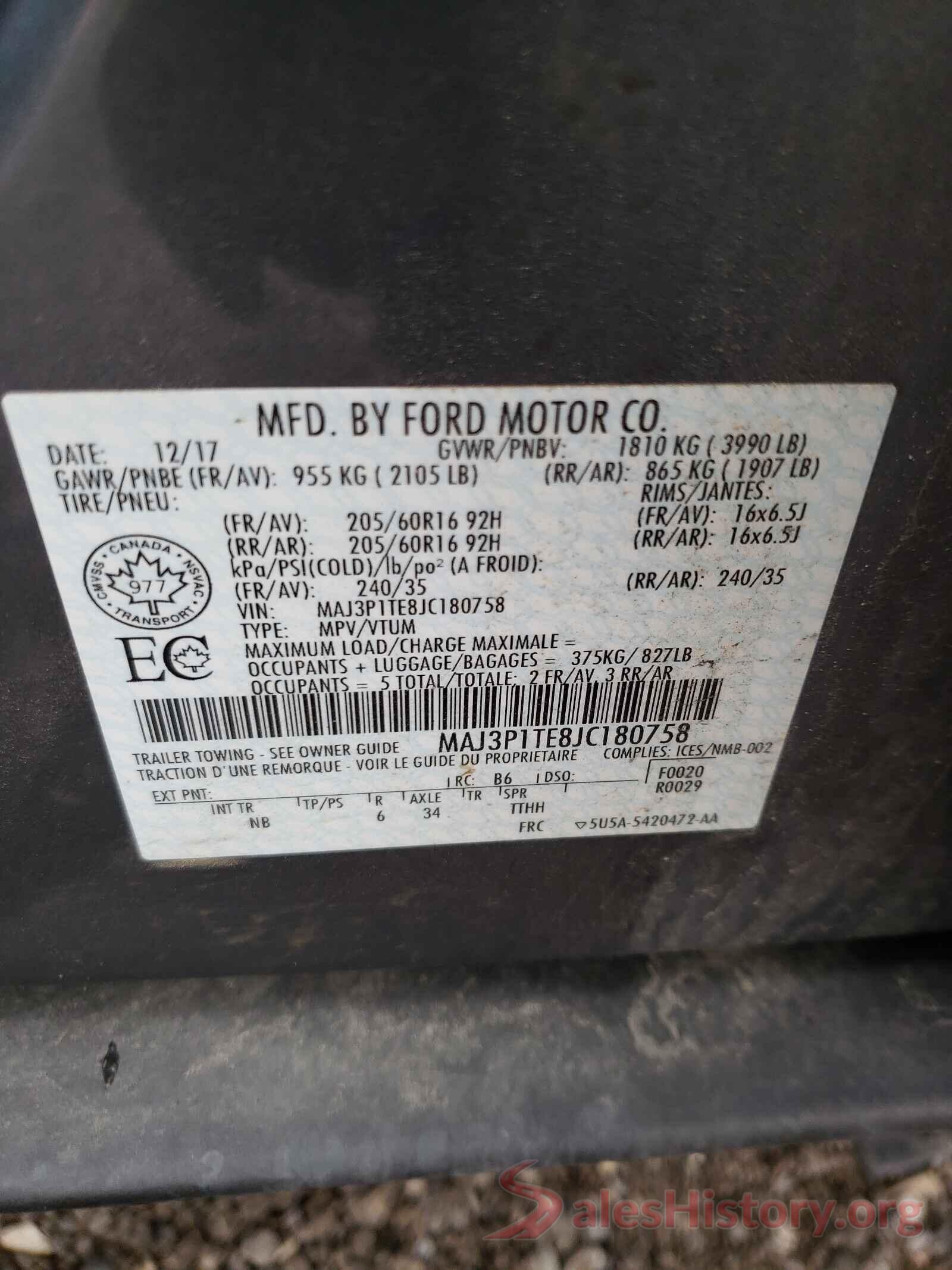 MAJ3P1TE8JC180758 2018 FORD ALL OTHER