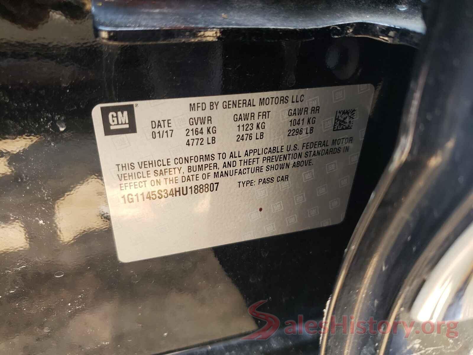 1G1145S34HU188807 2017 CHEVROLET IMPALA