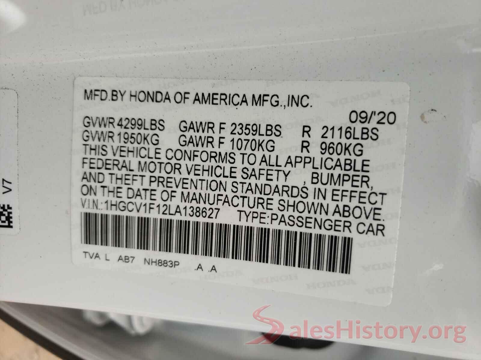 1HGCV1F12LA138627 2020 HONDA ACCORD