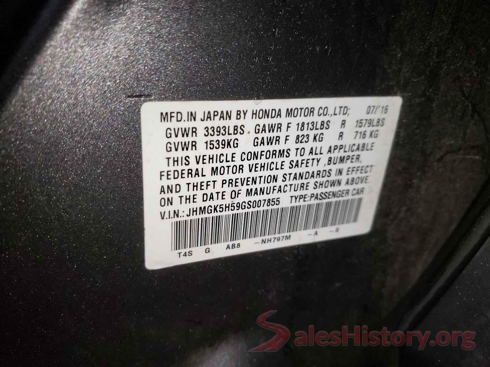 JHMGK5H59GS007855 2016 HONDA FIT