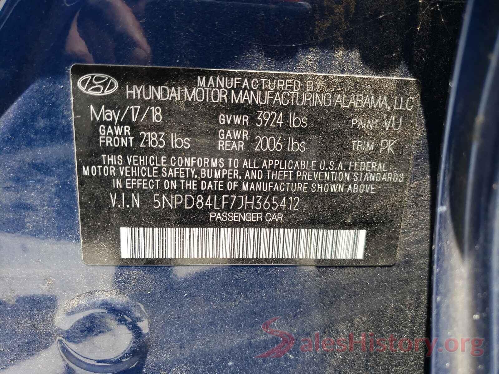 5NPD84LF7JH365412 2018 HYUNDAI ELANTRA